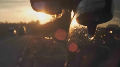 Aar is parked in the side of the road in the summer morning. Light backdrop Stock Footage 168597623