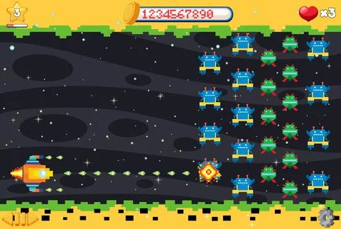 Aarcade pixel space game interface Stock Illustration