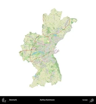 Aarhus Kommune, Denmark, isolated on white. Topographic German Stock Illustration
