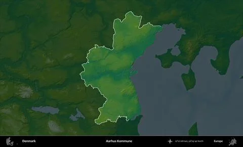 Aarhus Kommune highlighted, Denmark. Physical Stock Illustration