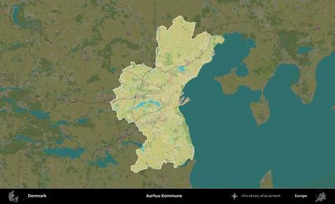 Aarhus Kommune highlighted, Denmark. Topographic Humanitarian Stock Illustration