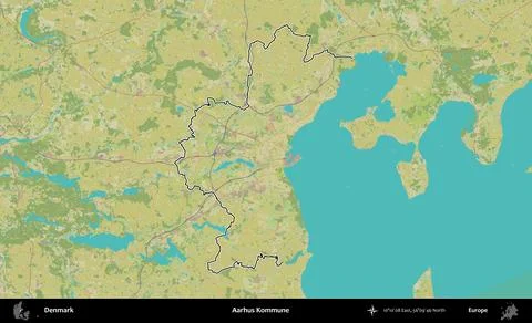 Aarhus Kommune outlined, Denmark. Topographic Humanitarian Stock Illustration