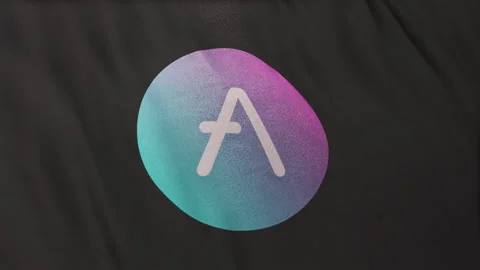 AAVE Aave Coin icon logo on full-frame grey flag loop banner background Video stock 236601477