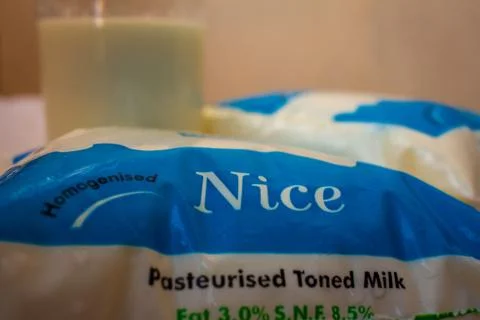 Aavin milk sachet which is common brand of milk suppliers in Tamil Nadu, India Stock Photos