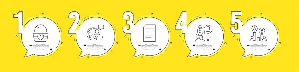 Ab testing, Bitcoin project and Document icons set. Ice cream sign. Vector 스톡 일러스트