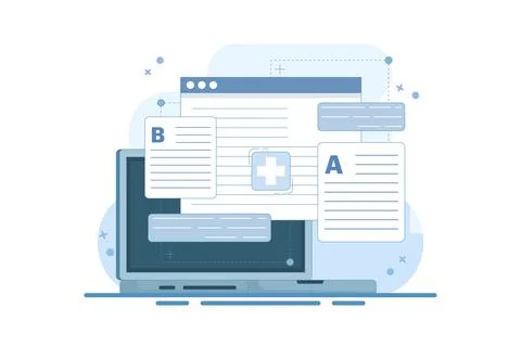 AB Testing Concept, User Feedback, Bug Fixing. Illustrazione stock