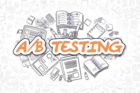 AB Testing - Doodle Orange Text. Business Concept 스톡 일러스트
