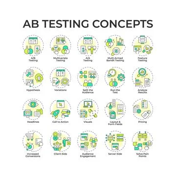 AB testing flat linear concept icon pack Stock Illustration