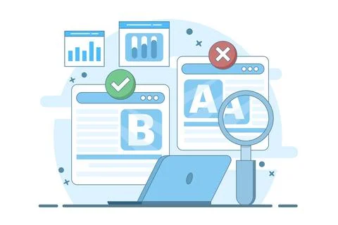 AB Testing landing page Website, AB Testing social media ads, testing analysis. 스톡 일러스트