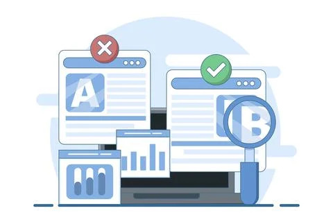 AB Testing landing page Website, AB Testing social media ads, testing analysis. 스톡 일러스트
