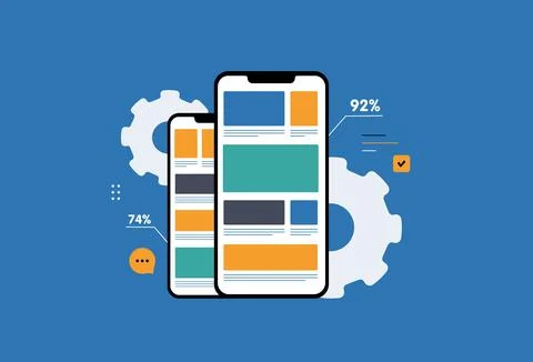 AB testing mobile app analytics dashboard - ux performance metrics and user Stock Illustration