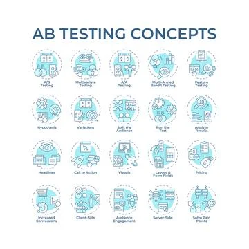 AB testing monochrome blue concept icon pack Stock Illustration