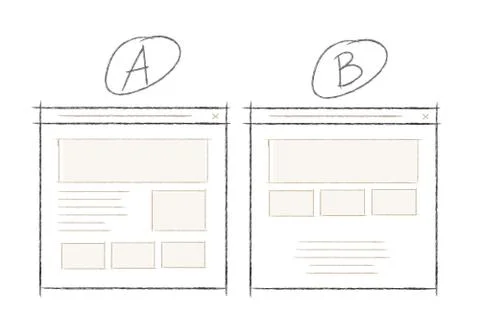 Ab testing user interface layout web design sketch hand drawn drawing style Иллюстрация