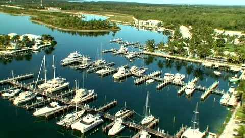 Abacos aerial of marina, Bahamas Outer Islands Stock Footage