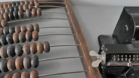Abacus, Adding Machine, Calculators. Vintage Concept. Old School. Stock Footage 159699821