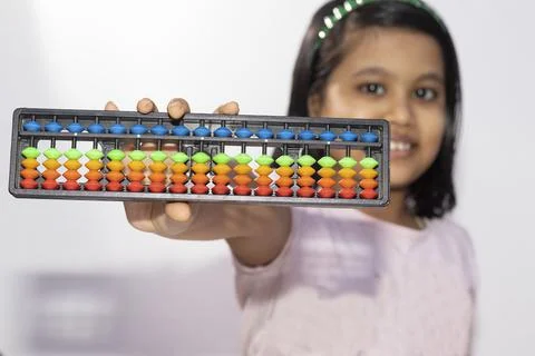 Abacus calculation and child Foto stock