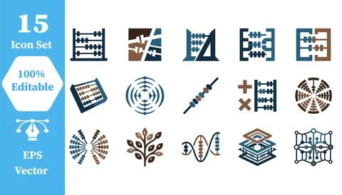 Abacus calculation and mathematical science education icons with calculation Stock Illustration