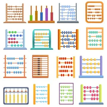Abacus icons set, cartoon style Stock Illustration