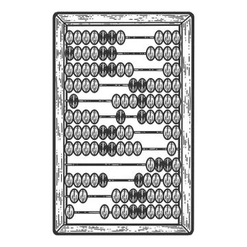 Abacus mechanical device. Sketch scratch board imitation. Black and white. Stock Illustration