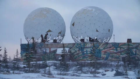 Abanded observatory daylight winter tundra Stock Footage 158770405