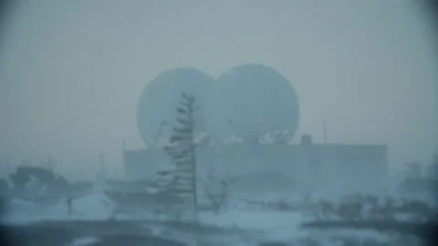 Abanded observatory in winter storm Stock Footage 158770250