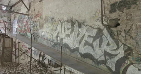 Abandon factory with graffiti Stock Footage 148185438
