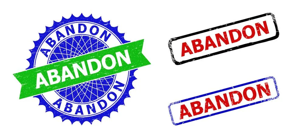 ABANDON Rosette and Rectangle Bicolor Watermarks with Corroded Textures Stock Illustration