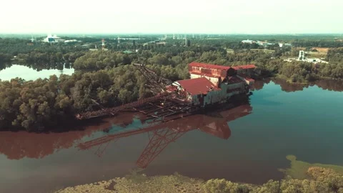 Abandon rustic old tin dredge mining ship Stock Footage 156693736