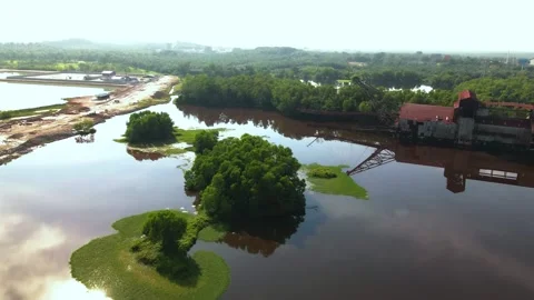 Abandon rustic old tin dredge mining ship Stock Footage 156693749