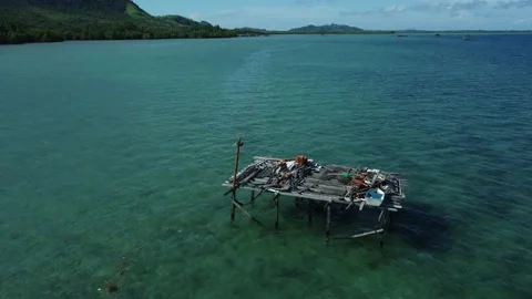 Abandon structures on beautiful beaches Stock Footage 203769668