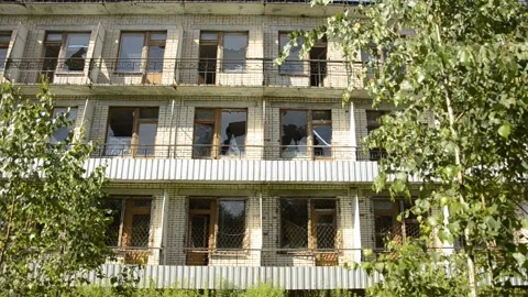 Abandonded half destroyed building construction Stock Footage 138222065