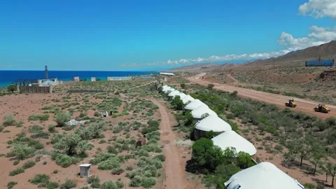 Abandoned Aalam Ordo complex on the southern shore of Issyk-Kul lake, yurt camp Stock Footage 277931886