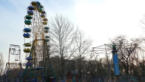 Abandoned amusement park at sunset 스톡 동영상 83825564