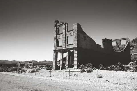 Abandoned and Decaying Shell of a Building in a Ghost Town in the Nevada Desert Stock Photos