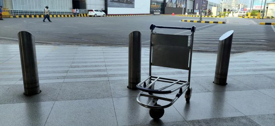Abandoned and empty bag trolley at International airport of Delhi in June 202 Stock Photos