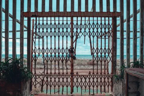 Abandoned and rusty bathing beach Stock Photos