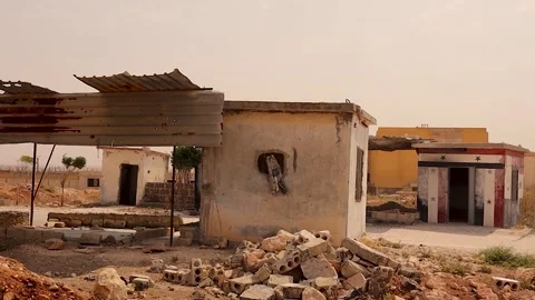 Abandoned Assad Syrian Army Checkpoint Near Aleppo After the End of War Stock Footage 324497232