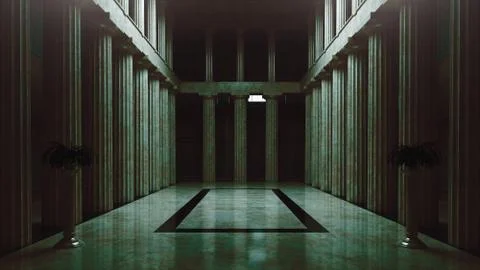 Abandoned assembly hall, empty room, 3d rendering Stock Illustration