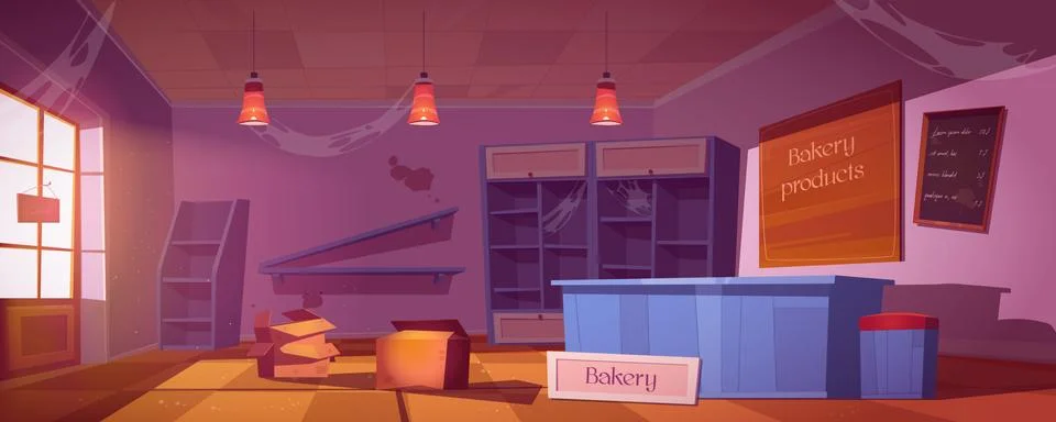 Abandoned bakery, empty neglected bake house. Ilustração Stock