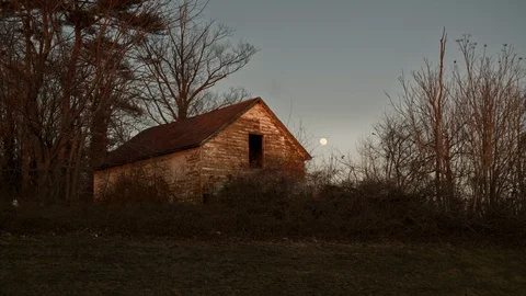 Abandoned Barn With Full Moon Background Stock Footage 127268871