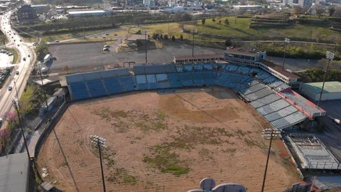 Abandoned Baseball Field Greer Stadium Day Aerial Drone 2019 Stockbeeldmateriaal 105370328