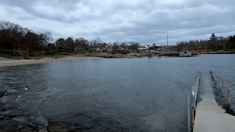 Abandoned bathing beach in the fall with wheelchair access Stock Footage 119597002
