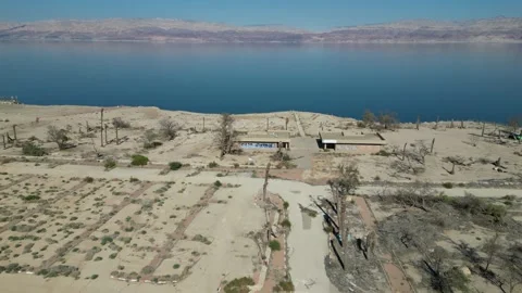 Abandoned beach of Ein Gedi on the Dead Sea Video stock 242232004