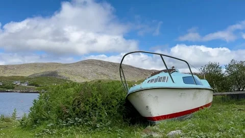 Abandoned Boat on Scalpay with Moving Clouds, Outer Hebrides Timelapse Stock Footage 336693419