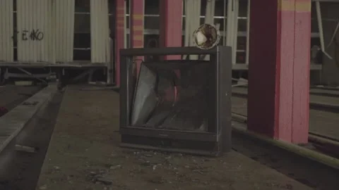Abandoned Bowling - Old broken tv (s-log 2) Stock Footage 159972716