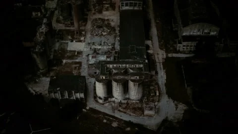 Abandoned brick and paving slabs factory at night Stock Footage 135876420