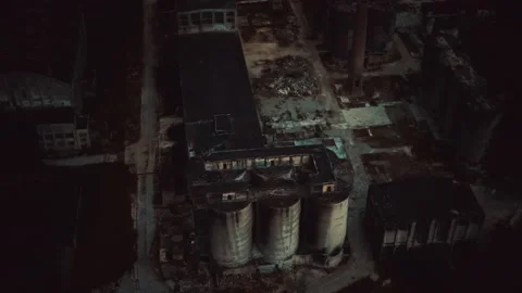 Abandoned brick and paving slabs factory at night Stock Footage 140427204
