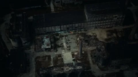 Abandoned brick and paving slabs factory at night 库存影片 140642234