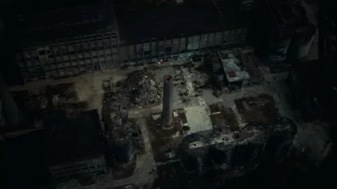 Abandoned brick and paving slabs factory at night Stock Footage 142212459