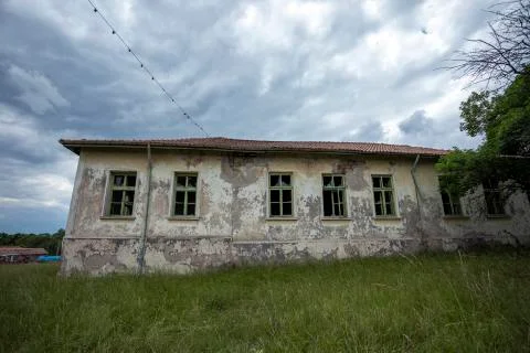 Abandoned brick school building Stock Photos